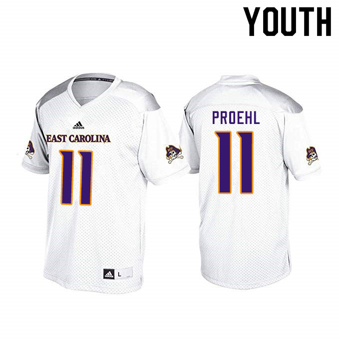 Youth #11 Blake Proehl ECU Pirates College Football Jerseys Sale-White